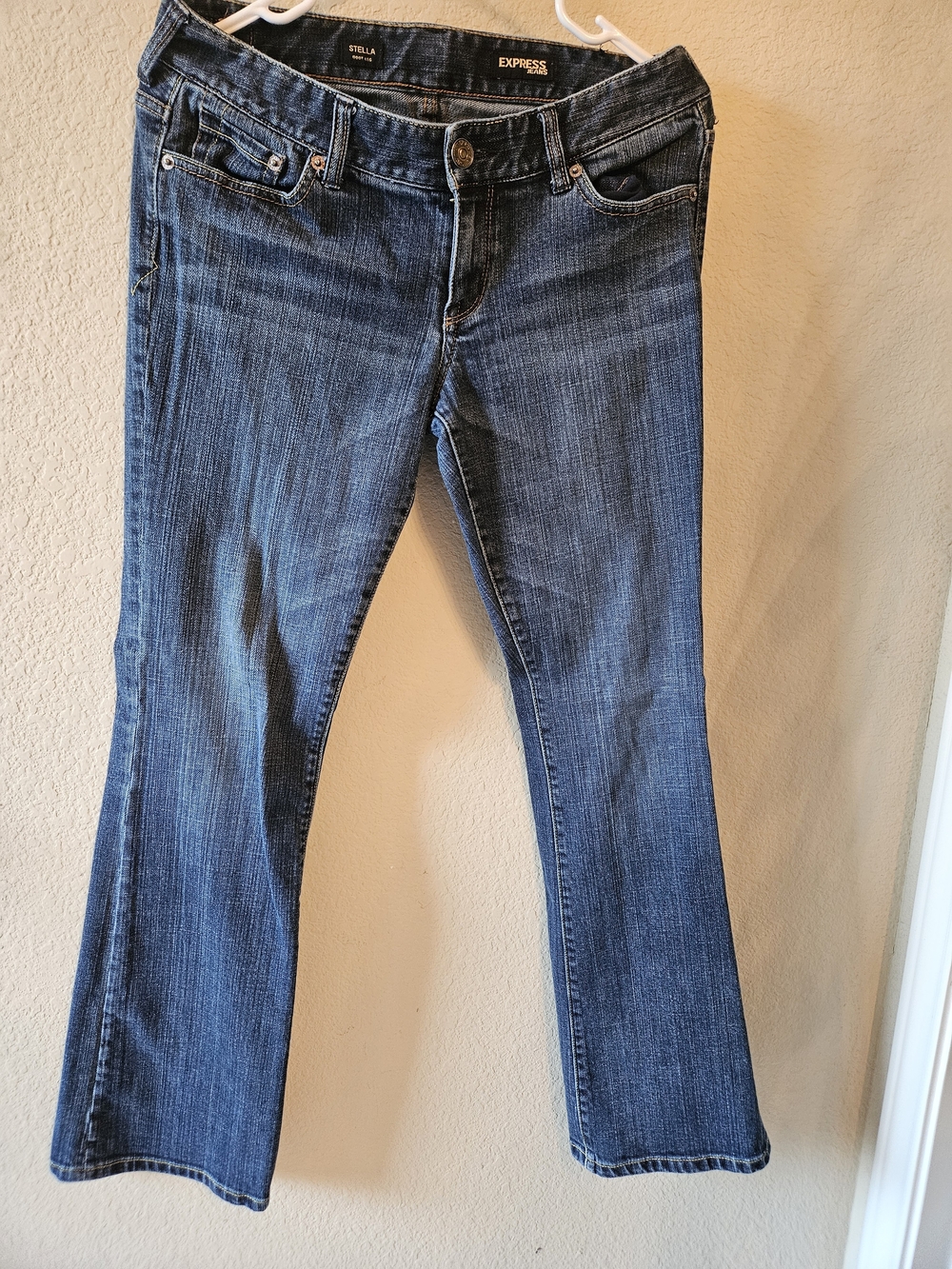 Express Stella Flare Jeans in Dark Blue Wash